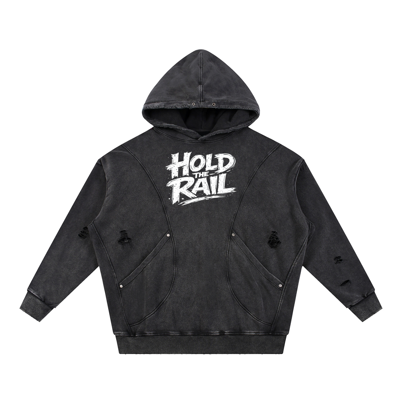 Hold The Rail Snow Washed Distressed Panel Pocket Hoodie