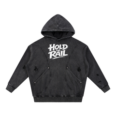 Hold The Rail Snow Washed Distressed Panel Pocket Hoodie