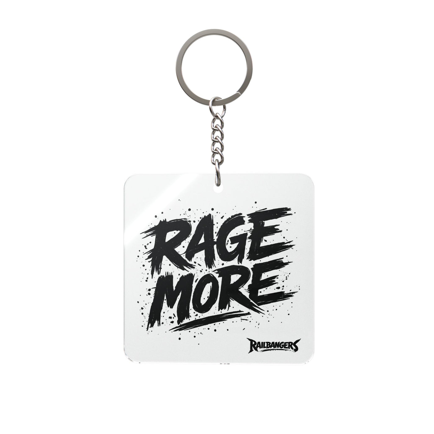 Rage More Square Keychain – Bold Graphic Motivational Key Ring