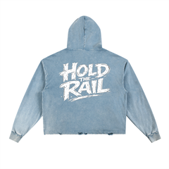 Hold The Rail Vintage Washed Frayed-Hem Hoodie