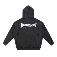 Snow Washed Distressed Panel Pocket Hoodie back view