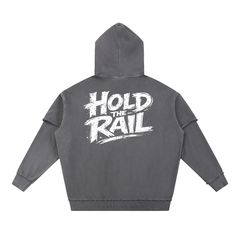 Hold The Rail Snow Washed Raw Edge Double Layered Hoodie