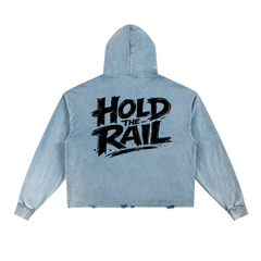 Hold The Rail Vintage Washed Frayed-Hem Hoodie
