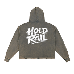 Hold The Rail Vintage Washed Frayed-Hem Hoodie