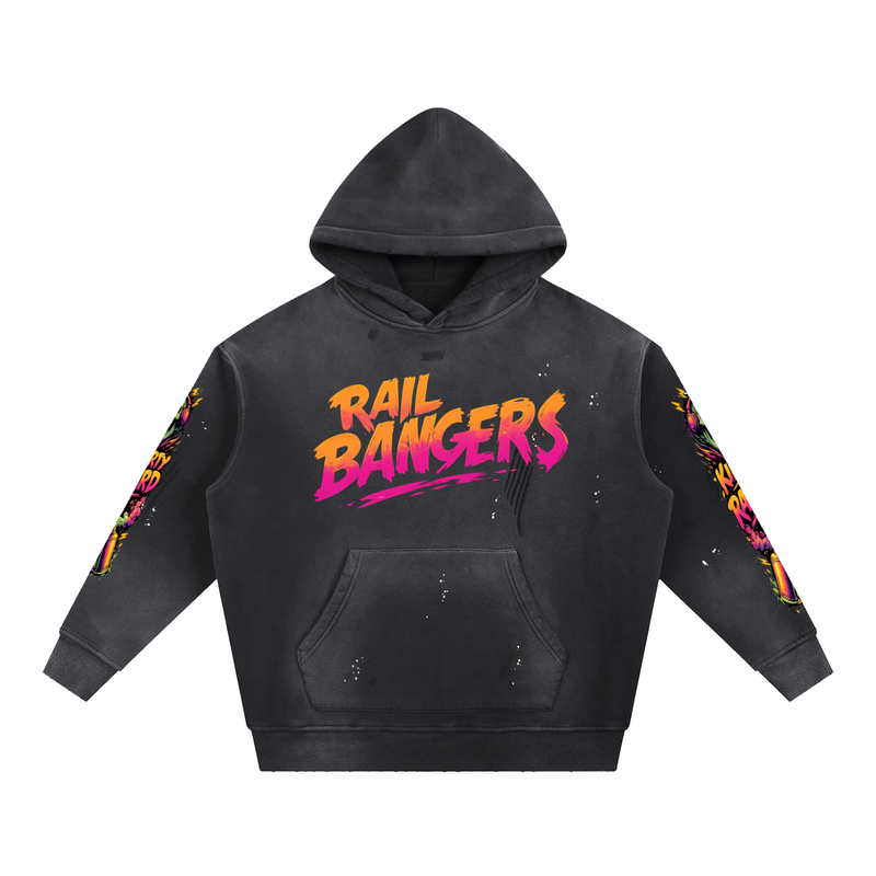 Rail Bangers Vintage Washed Frayed Fleece Hoodie