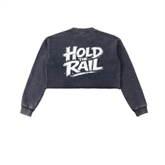 Hold The Rail Snow Washed Raw Edge Cropped Sweatshirt