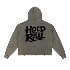 Hold The Rail Vintage Washed Frayed-Hem Hoodie